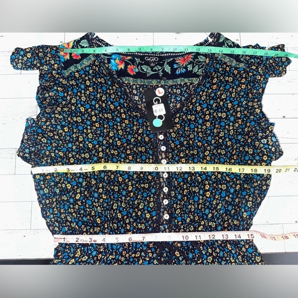 NWT GiGio USA Ruffle Sleeve Floral Boho Romper Half Button Size L elastic Waist - Picture 6 of 9